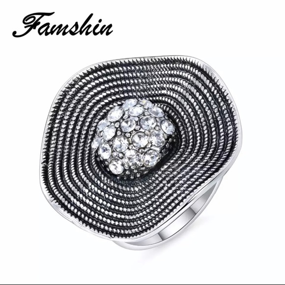 Crystal Ring Flower Ring Zircon  Retro Jewelry - Picture 2 of 6